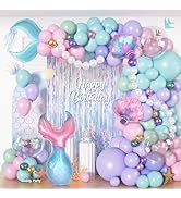 Mermaid Balloon Garland Arch Kit, 142Pcs Pastel Pink Teal Blue Purple Green Clear Balloons Mermai...