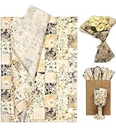 LIAPAWPAW Vintage Linen Floral Tissue Paper, 60 Sheets, 20 x 14 inches, Elegant Black &amp; Beige Flo...
