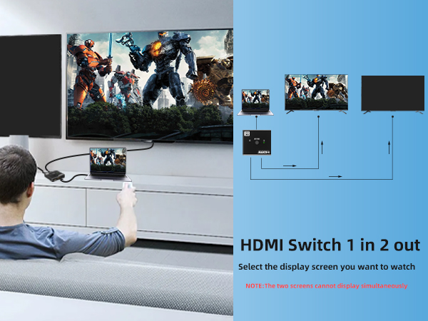 HDMI SWITCH 1 IN 2 SPLITTER