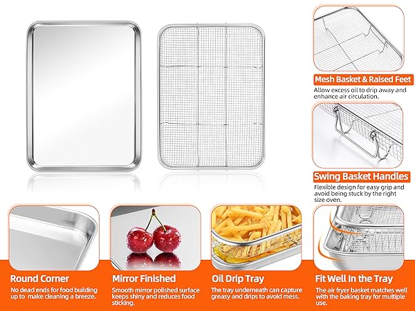 Swing basket handles won’t take up more storage space or be stuck by the right size oven