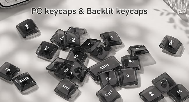 Dark Grey Low Profile keycap Set,PC Clear Keycaps Jelly Style,Shine Through Custom Key caps