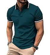 ZITY Mens Polo Shirts Casual Short Sleeve Athletic T-Shirts Classic Contrast Collar Shirt with Po...
