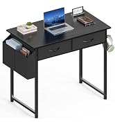 Sweetcrispy 32 Inch Small Computer Desk with Fabric Drawers for Bedroom Home Office, Writing Gami...