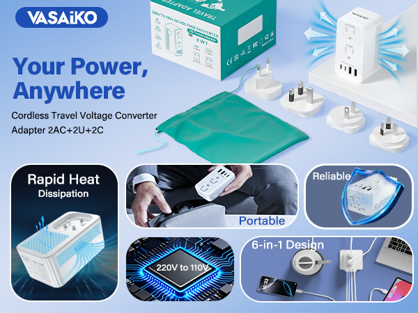 Voltage Converter US to Europe, 220 to 110 Converter for European Travel