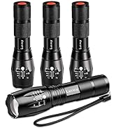 LETMY LED Tactical Flashlight S2000 [4 Pack] - High Lumens, Zoomable, 5 Modes, Waterproof Handhel...