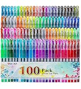 Glitter Gel Pens, 100 Color Glitter Pen Set for Making Cards, 30% More Ink Neon Glitter Gel Marke...