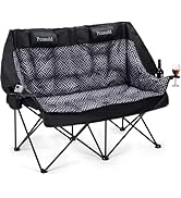 High Back Double Camping Chair Padded Folding Loveseat with Adjustable Pillows Heavy Duty 2 Perso...