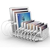 Alxum iPad Charging Station for Multiple Devices, 96W 10 Port Cell Phone Charging Station Organiz...