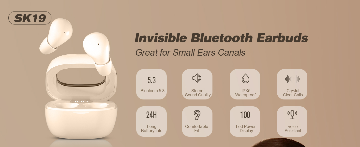 SK19 Invisible Bluetooth Earbuds for Small Ears Canals