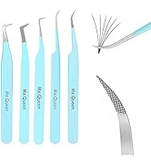 Ms.Queen Lash Tweezers for Eyelash Extensions,Professional 5Pcs Fiber Tip Curved Isolation 45 90 ...