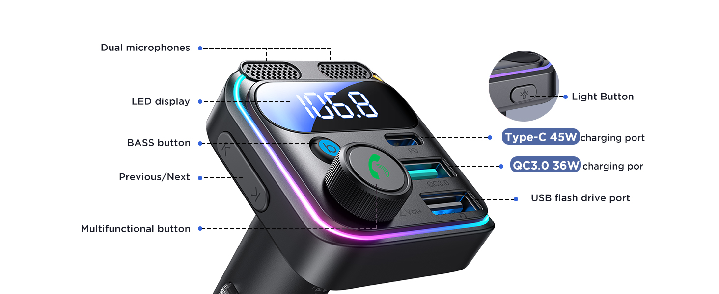 JOYROOM 81W Bluetooth 6.0 Car Adapter FM Transmitter
