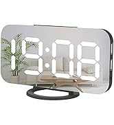 Miowachi Digital Alarm Clock,Large Mirrored LED Clock,Snooze,Dim Night Light 2 USB Charger Ports ...