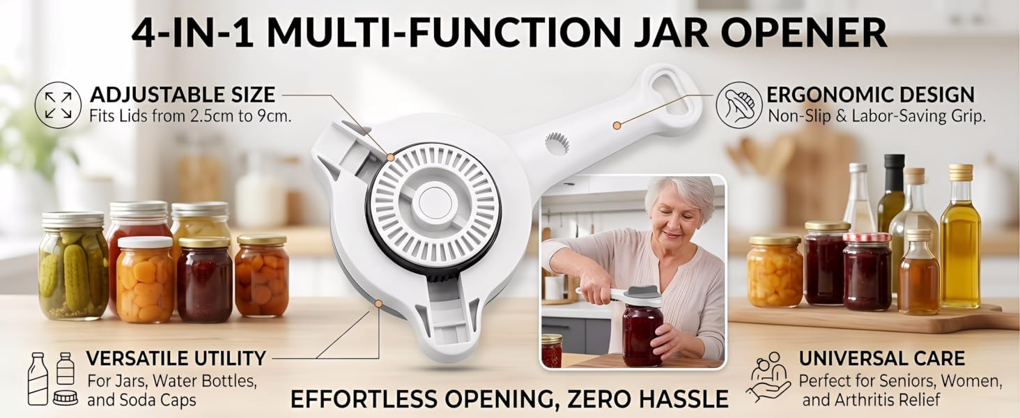 2026 New 4-in-1 Retractable Jar &amp;amp; Bottle Opener, Jar Opener Ergonomic Stainless Steel