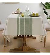 Softalker Linen Tablecloth Rectangle, Outdoor Waterproof Burlap Cotton Farmhouse Table Cloths wit...