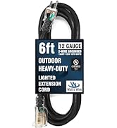6 ft - 12 Gauge Heavy Duty Extension Cord - Lighted SJTW - Indoor/Outdoor Extension Cord by Watt'...