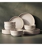 SMIRLY Stoneware Dinnerware Set for 4, 12-Piece Ceramic Plates and Bowls Set, Chip &amp; Scratch Resi...