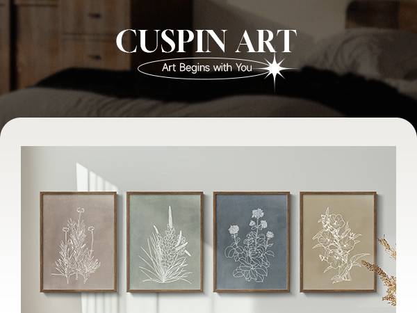 Framed boho floral wall art for farmhouse, living room, bedroom, dining room, kitchen, office