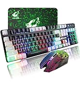 Wireless Gaming Keyboard and Mouse Combo Muti-Color Keycaps Rainbow Backlit Mechanical Feel Keybo...