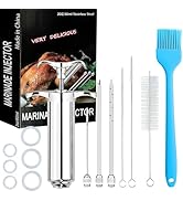 PEOUWNES 304-Stainless Steel Meat Injector Syringe Kit with 3 Marinade Needles for BBQ Grill Smok...