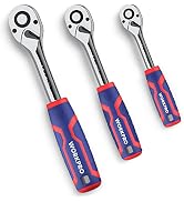 WORKPRO 3-Piece Ratchet Set, 1/4", 3/8", 1/2" Drive Ratchet Wrench, Quick-Release Reversible, 72-...