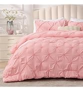 BEDELITE Pink Queen Comforter Set - 3 Pieces Boho Pintuck Bedding Comforter Sets, Lightweight Sof...