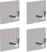 4 Pack Adhesive Hooks, 304 Stainless Steel Sticky Silver Metal Hooks, No Damage No Drilling Door ...