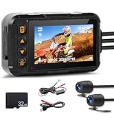 CAMECHO Motorcycle Dash Cam Front and Rear, IP67 Waterpoorf Dual Dash Camera with 32GB Card, 3
