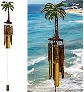 Coconut/Palm Tree Windchime – Large Rustic Tropical Bamboo &amp; Wood with Unique Spiral Finished Chi...