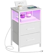 HOOBRO Nightstand with Charging Station, Bedside Table with LED Lights and 2 Fabric Drawers, End ...
