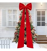 Iceyyyy 59 Inch Huge Red Bow Christmas Tree Topper,Double-Layer Large Red Velvet Decorate Bows,Ex...