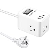 Germany France European Travel Plug Adapter, ROOTOMA Type E F Plug Adapter with 3 USB, Plug Adapt...