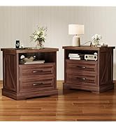 AODK 24 Inch Farmhouse Nightstand Set of 2, Bedside Tables with Charging Station, Wood End Tables...