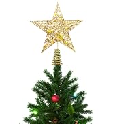 URATOT Glittered Christmas Tree Topper Metal Christmas Treetop Hallow Wire Star Topper for Christ...