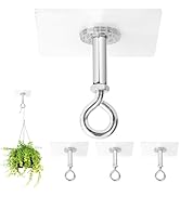 Adhesive Ceiling Hooks 4 Pack, Hold 25lbs, Extra Heavy Duty for Hanging Plants, Adhesive Stick On...