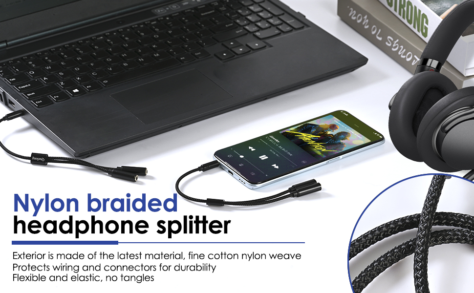 Nylon braided headphone splitter