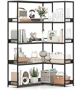 Giantex 5-Tier Corner Bookshelf, 71" L-Shaped Bookcase, Tall Etagere Bookshelf with Metal Frame, ...