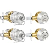 Plustool 2 Pack Entry Door Lock and Single Cylinder Deadbolt Combo Set, Keyed Alike Satin Nickel ...