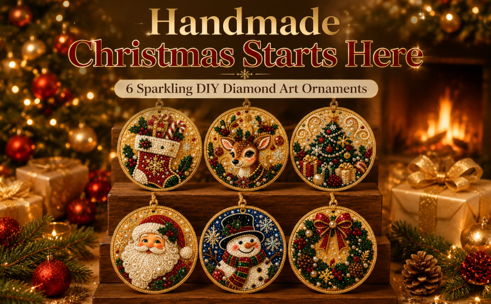 6PCS Christmas Wooden Ornaments DIY Diamond Painting Kit