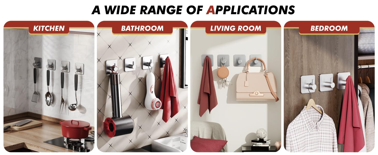 Multi-purpose wall hooks for kitchen utensils, bathroom towels, living room bags, bedroom clothes