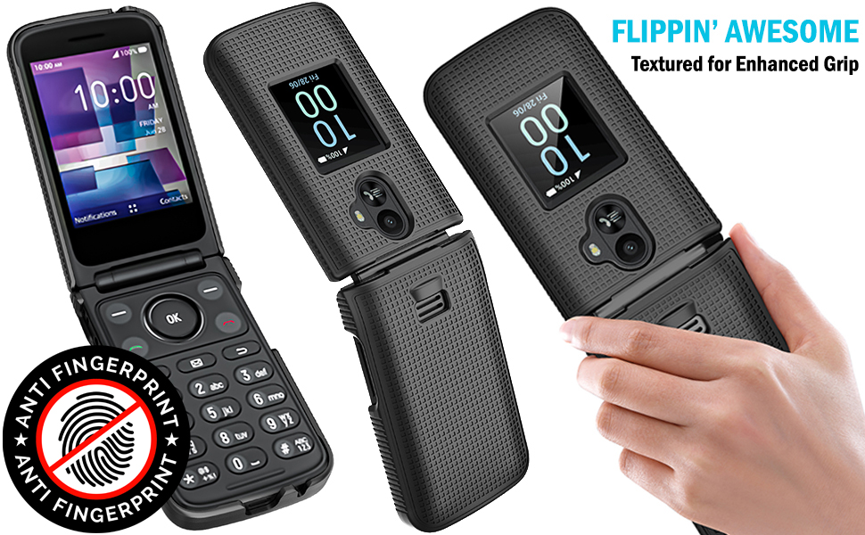 case for tcl flip3 phone textured grip anti-fingerprint hard shell cover