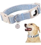 DOGWONG Airtag Cotton Hemp Dog Collar, Heavy-Duty Dog Collar with Airtag Holder Blue Dog Collar D...
