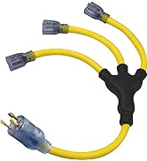 Clear Power 30Amp 2ft 3 Outlet Generator Extension Cord Adapter with W Splitter, Lighted Ends, 30...