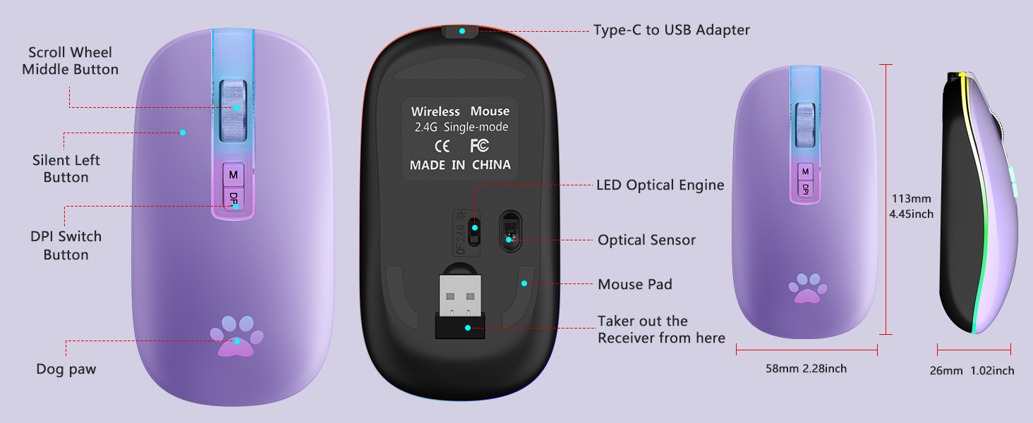Backlit LED Portable Slim Cordless Mouse laptop mouse wireless