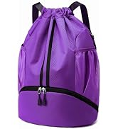 Hoedia Sports Drawstring Backpack - String Swim Gym Bag with Shoes Compartment and Wet Proof Pock...
