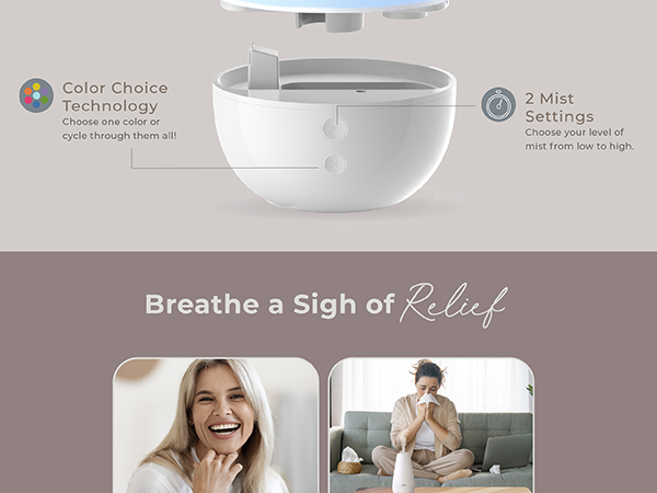 purespa xl humidifier, pure enrichment humidifier, whisper quiet humidifier, humidifier with light