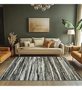 Mightree 4x6 Area Rug - Soft Faux Wool Modern Striped Rug, Non-Slip Low Pile Stain Resistant, Mac...