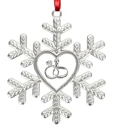 Engagement Ornament 2025, Our First Christmas Engaged Snowflake Heart Shaped Ornament with Rings,...
