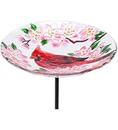 MUMTOP Bird Baths for Outdoors-Glass Outdoor Bird Bath - Cardinal and Flower Birdbaths Yard Stake...