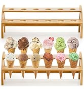 Peohud 2 Pack Bamboo Ice Cream Cone Holder, 2 Layers Waffle Cone Display Stand with 12 Holes, Dur...