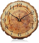 Lafocuse 12 Inch Silent Rustic Wooden Wall Clock Battery Operated, Brown Wall Clock for Living Ro...